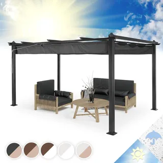 blumfeldt Pantheon Pergola 3×4 m – Gartenpergola aus Aluminium, wasserabweisendes Dach, anpassbarer Sonnenschutz, Bodenanker, UV-Schutz - Grau