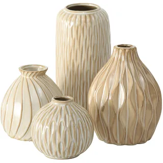 Boltze Vase Zalina 4-teilig (Blumenvase, Keramik Vase für Blumen / Trockenblumen / Pampasgras, Höhe 9-15 cm, Vasen-Set) 1006089, Weiß