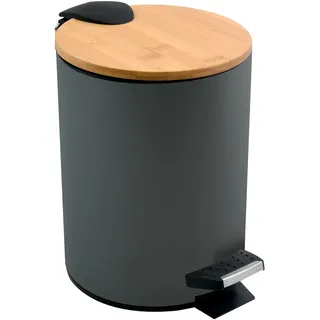 Spirella - Treteimer Adonis - Edelstahl und Bambus - Geräuschloser Deckel mit Soft-Close-Funktion - Anti-Fingerabdruck-Beschichtung - Gebürsteter Edelstahl - 5L