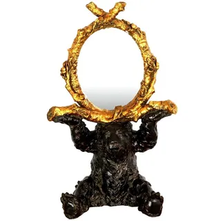 Casa Padrino Barock Tischspiegel Bär Schwarz / Gold 36 x H. 58 cm - Standspiegel - Schminkspiegel - Kosmetikspiegel - Deko Spiegel im Barockstil - Schwarz, Gold