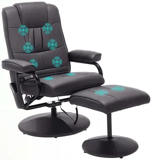 Homcom Massagesessel Kunstleder 64 x 95 x 77 cm Braun mit Hocker