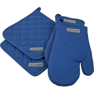 Ross »Exclusiv« 2x Topflappen und 2x Grillhandschuh, 100% Baumwolle, blau