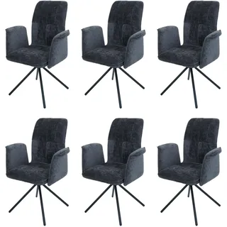 Mendler 6er-Set Esszimmerstuhl HWC-N99, drehbar Armlehne Auto-Return, Stoff/Textil Chenille (340g/m2) Öko-Tex ~ dunkelgrau