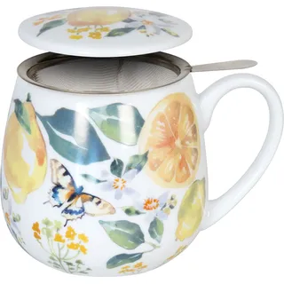 Konitz Tea for you - Victoria Lowe - Fruity Tea - Lemon | 420 ml Teebecher mit Sieb aus Porzellan – spülmaschinengeeignet & mikrowellengeeignet; für losen Tee