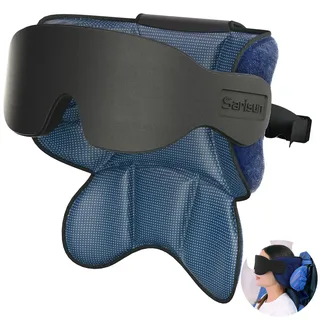 SARISUN Reisekissen für Flugzeuge, Flugzeugkissen mit Schlafmaske, 360° Nackenstützkissen, tragbare Reise-Essentials, verstellbare Kopfstütze für Sitze ohne Kopfstütze, Meliertes Blau