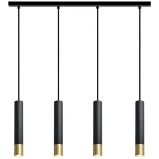 ouglres Pendelleuchte 4 Flammig Schwarz Gold,Modern Stab Hängelampe Esstisch,Aluminium Esstischlampe Hängend,Vintage Holz Hängeleuchte für Kücheninsel,Wohnzimmer,Hotel,Esszimmer,Restaurant,Büro,Gu10
