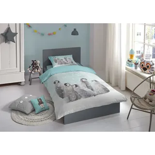 Good Morning Kinderbettbezug "Pinguine" - Blau - (140x200/220 cm) - Baumwolle 100% Flanell - Blau