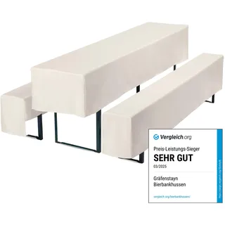 Gräfenstayn® Valentin - Biertischhussen-Set 3 TLG für Bierzeltgarnitur - 50cm oder 70cm Tischbreite - mit Öko-Tex Siegel Standard 100 : "Geprüftes Vertrauen 30572 (Creme, 50x220cm)