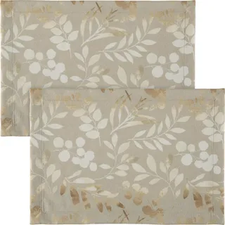 Erwin Müller Tischset Blätter 2er-Pack beige Größe 35x50 cm - pflegeleicht, strapazierfähig, integrierter Fleckschutz für einfache Reinigung