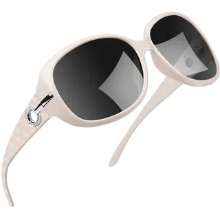 Joopin Weiße Sonnenbrille Damen Groß und Klassische Polarisierte Sonnenbrille UV400 Vintage mit XL Übergroßer Rahmen (Elegant Beige)