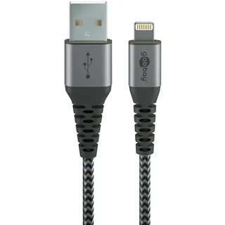 goobay 49267, 0,5 m, USB A, Lightning, Männlich, Männlich/Weiblich, Schwarz, Grau / Schwarz, Grau