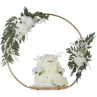 NUPTIO Tortenständer Tortenboden Hochzeit: 36cm Cupcake Ständer Verkaufsständer Cake Stand Gold Metallbügel Kuchenständer Holz Podest Pedestal Rund Weihnacht Party Deko Geburtstagstorte