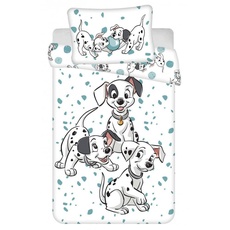 Disney 101 Dalmatiner Baby Bettdecken- und Kissen-Set | Jungen & Mädchen Kleinkind-Bettwäsche-Sets | mit der ionischen Dalmatinerfamilie, Weiß