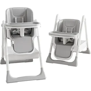 ONNWIN Hochstuhl Baby, Kinderhochstuhl mit Babyliege, Verstellbar Klappbar Hochstuhl Baby mit Essbrett,Korb, mitwachsend ab 6–36 Monate Jahre Babystuhl,Grau