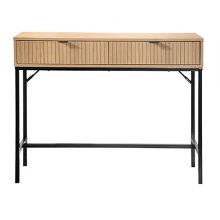 Calicosy Konsole 2 Schubladen Front Effekt Holz mit Rillen - L100 x H80 cm , Holzwerkstoff , 35x80x100 cm , Wohnzimmer, Wohnzimmertische, Konsolentische