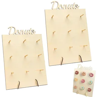 ZHAOYCSH 2 Stück Donut Wand aus Holz, 9-Loch Donut Ständer für Hochzeiten, Geburtstage, Jubiläen und Partys für Süßigkeitenwagen, Candy Bar und Dessert-Dekoration. Robustes Donut Display mit 30x40 cm
