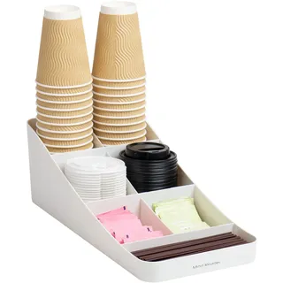 Mind Reader Anchor Collection, 7-Compartment Coffee Cup and Condiment Countertop Organizer, 7.25" L x 15.5" W x 5.25" H, White