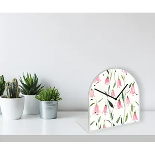 queence Tischuhr "Maiglöckchen in Rosa" Tischuhr aus Acrylglas, Uhr, bedruckt, geräuschlos, modern, rosa