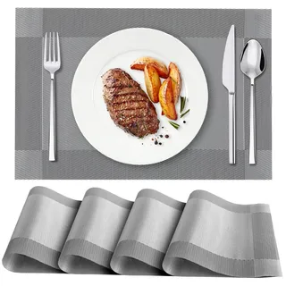 Romon Tischsets Abwaschbar 4er Set, Grau Platzset Abwischbar, Wasserdicht 70% PVC + 30% PET Platzdeckchen Tischset, Hitzebeständig Platz-Matten, für Küche, Zuhause, Restaurant, 45cmx30cm