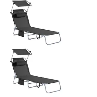 SoBuy Sonnenliege 2er Set Schwarz , Metall, Textil , 195x90x63 cm , Gartenmöbel, Gartenliegen