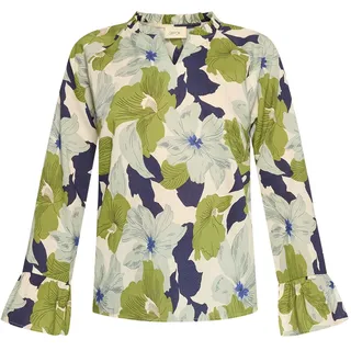 Rüschenbluse CARTOON "Rüschenbluse mit Muster", Damen, Gr. 42, weiß (weiß, mint), Obermaterial: 55% Baumwolle CO. 45% Lyocell CLY., Blusen Rüschenbluse
