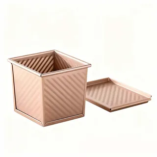 Kastenform Brot,Brotbackform mit Deckel - 250g Wellenform Quadratische Toastbrot Backform, Roségold - Antihaft beschichtete Kastenform für Sauerteigbrot, Sandwich, Heißluftofen,Heißluftfritteuse