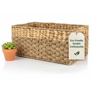 Aufbewahrungskorb Weidenkörbe für die Organisation (mittel) gewebter Korb, 1 x mittelgroßer Weidenkorb, Wasserhyazinthe und Seegras Körbe, rechteckige Körbe für Regale, rustikale Körbe, rustikale