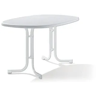 Sieger Boulevard-Klapptisch mit mecalit-Pro-Platte 140 x 90 x 72 cm weiß/marmordekor weiß oval