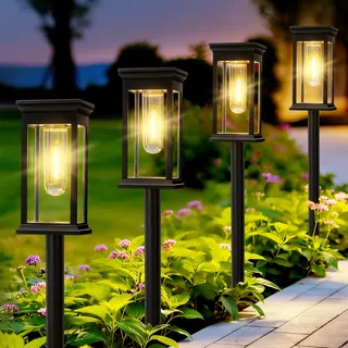 JOYCREATOR Groß Solarlampen für Außen Garten 4 Stück, 800 mAh Superhell Warmweiß Moderne Garten Solarleuchten mit IP65 Wasserdicht, LED Gartenleuchten Solar 41/56 cm mit Erdspieß für Balkon Rasen Weg
