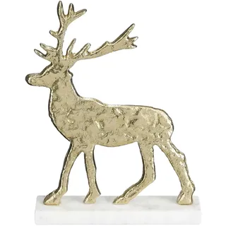 MICA Decorations Weihnachtsdekoration Hirsch - L20 x B5 x H27 cm - Aluminium, Marmor - Champagnerfarben