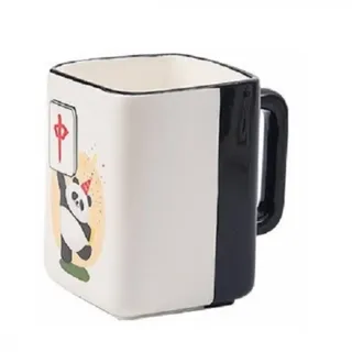 MAGICVOGEL Lustige Kaffeetasse Cartoon Panda Kaffeebecher mit großem Henkel,chinesische Kultur Mahjongg Porzellanbecher 400ml Süße Tasse Geschenk für Frau Männer Junge Mädchen (B-HONGZHONG)