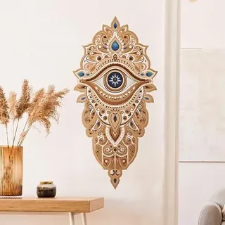 COVPAW Wandtattoo Wandaufkleber Mandala Auge Gold Gelb Wohnzimmer Schlafzimmer Wandsticker Wandbild Boho Style Flur Yoga Wanddeko (Mandala Auge)