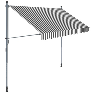 SONGMICS Klemmmarkise, 300 cm, Balkonmarkise, Sonnenschutz, Markise mit Gestell, Verstellbare Höhe 2-3 m, Grau-Weiß gestreift GSA313GW