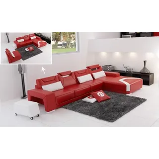 aea Ledersofa mit USB,Wohnlandschaft Ecksofa Eck Garnitur Design Modern Sofa F3011C - Rot
