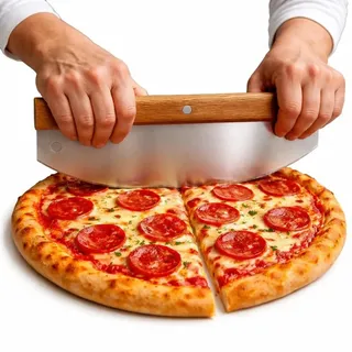 BigDean Pizzaschneider 32 Cm Aus Edelstahl Mit Holzgriff Profi Pizzamesser Pizza Cutter Als Wiegemesser Saubere Schnitte Ohne Belag Zu Verschieben Für