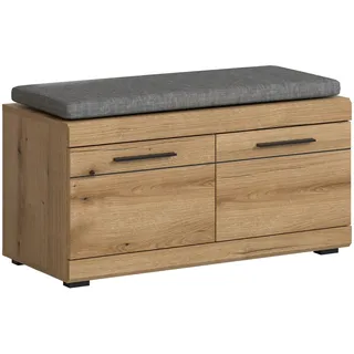 xonox.home Garderobe Scout Sitzbank Bank Garderobenbank Flurbank Truhe Schuhregal in Evoke Oak Eiche Nb., ca. 90x44x40 cm inkl Sitzkissen