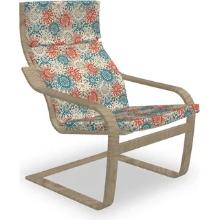 ABAKUHAUS Rot und Blau Poäng Sessel Polster, Hippie-Blumenkunst, Sitzkissen mit Stuhlkissen mit Hakenschlaufe und Reißverschluss, Teal Vermilion Beige - Rot