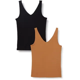 ONLY Damen Onlnulan Rib S/L V-neck Top Cs Jrs 2pack, Black/Pack:toasted Coconut, M