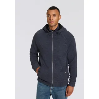 Kapuzenstrickjacke BRUNO BANANI, Herren, Gr. 4XL (68/70), grau (blau meliert), Strick, Obermaterial: 100% Polyacryl. Futter: 100% Polyester, meliert, regular fit, Raglanärmel, Strickjacken Kapuzenstrickjacke, warm gefüttert