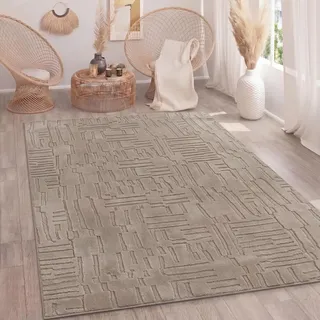 Paco Home Teppich Wohnzimmer Schlafzimmer Hochflor Skandinavisch Boho Optik Geometrisch Abstrakt Einfarbig Flauschig 3D Taupe, Grösse:200x280 cm
