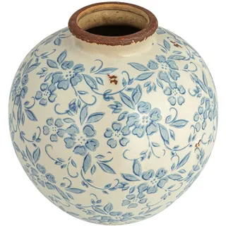 Creative Co-Op DF2720 Vase, 20,3 cm, Terrakotta, Blumenmuster und Crackle-Finish, Blau