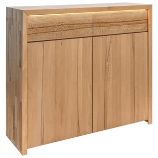 Mid.you Kommode , Buchefarben , Holz , Kernbuche , massiv , 2 Schublade(n) Schubladen , 120x108x40 cm , Beleuchtung, Frontbeleuchtung , Kleinmöbel, Kommoden, Kommoden