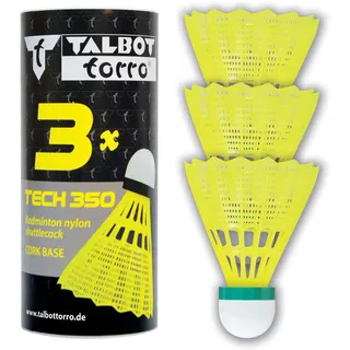 Talbot Torro Badminton und Federball TECH 350 Badmintonball, 3er Dose, Korb: Gelb, Geschwindigkeit Grün-Langsam, Einheitsgröße