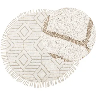 Beliani Teppich geflochten Horasan 140/140 cm , Beige , Textil , Grafikmuster , Rund , 140x140 cm , Teppiche und Böden, Teppiche, Webteppiche