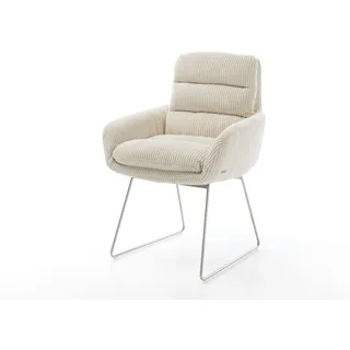 DELIFE Esszimmerstuhl Abelia-Flex mit Armlehnen Cord Beige Kufengestell Edelstahl - Beige