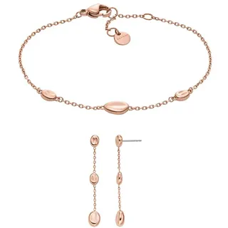 Skagen Damen Anja Pebbles Roségold-Ton Edelstahl Armband und Ohrringe, Set