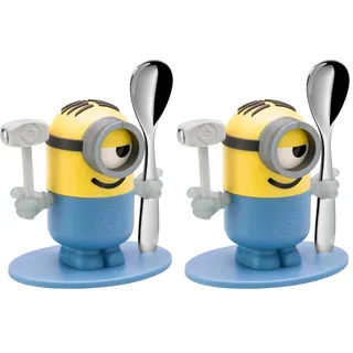 WMF Minions Eierbecher mit Löffel, Kunststoff, ab 3 Jahren, Cromargan Edelstahl poliert, spülmaschinengeeignet, gelb, blau (Packung mit 2)
