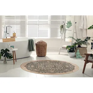 eCarpet Tango Collection dekorativer runder dekorativer Teppich, gemütlicher Scandi-Teppich, handgefertigt, recycelt, 3083-120 cm x 120 cm, schicker böhmischer Baumwollteppich, handwaschbar