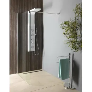 Aqualine WALK-IN Glaswand für Wandmontage mit Stütze, 1-teilig, 1000 mm, Klarglas - Transparent, Silber