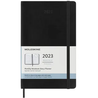 Moleskine Monatsplaner 2023, 12-monatiges Tagebuch, Monatskalender mit Hardcover, Großformat 13 x 21 cm, Farbe Schwarz